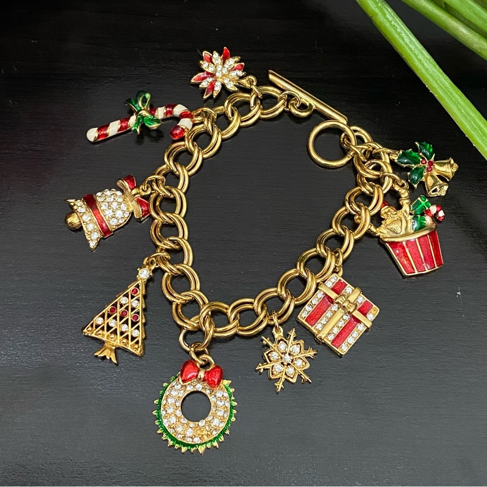Gold-tone Christmas Charm Toggle Bracelet